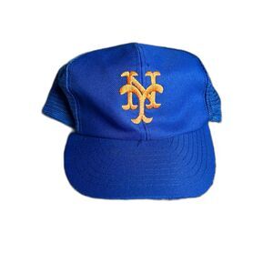 VINTAGE BLUE NEW YORK METS ADJUSTABLE MESH OTTO TRUCKER SNAPBACK HAT